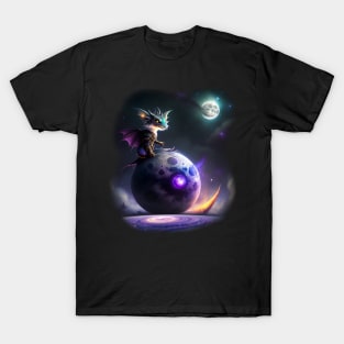 Fantasy space dragon moon scene design T-Shirt